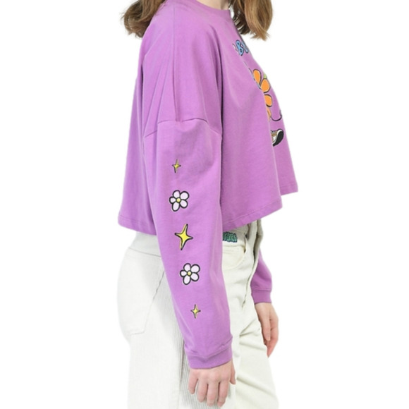 A-Lab Gayle It Will Be Ok Purple Crop Long Sleeve T-Shirt size Large - Picture 3 of 14